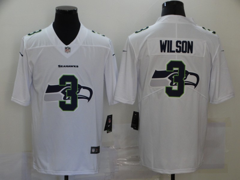 Men's Seattle Seahawks #3 Russell Wilson White Jersey